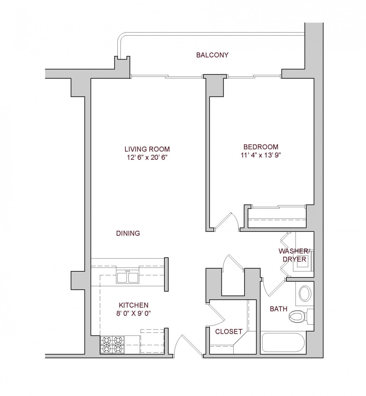 One Bedroom Plan E